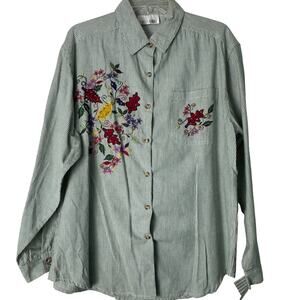 Vintage Casey & Max Long Sleeve Embroidered‎ Button Down Blouse Size L NWT